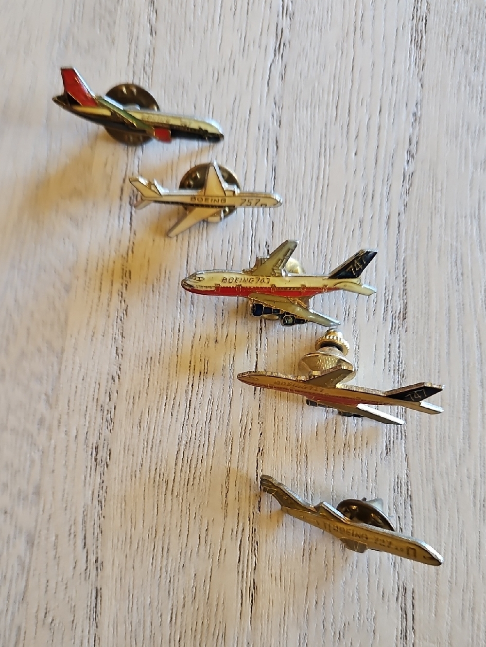 Boeing Aircraft family of planes lapel pins A 727 , 2 -747s, a 757 and a 767